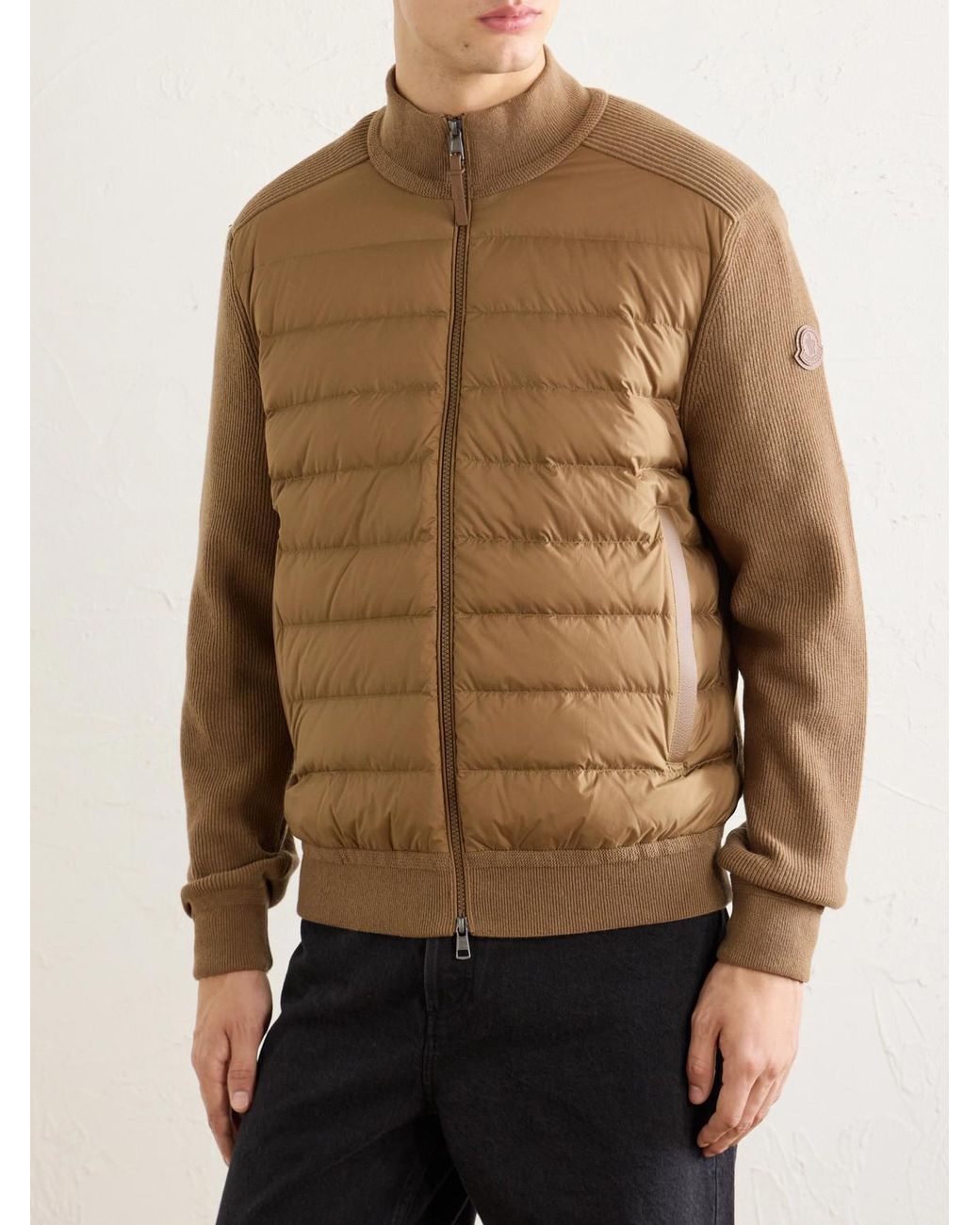 Moncler Natural Logo-Appliquéd Wool-Blend And Quilted Shell Down Jacket for men