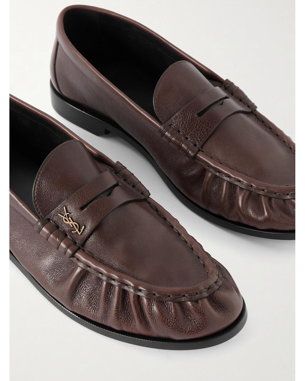 Saint Laurent Brown Le Loafer Monogram Logo-appliquéd Full-grain Leather Penny Loafers for men