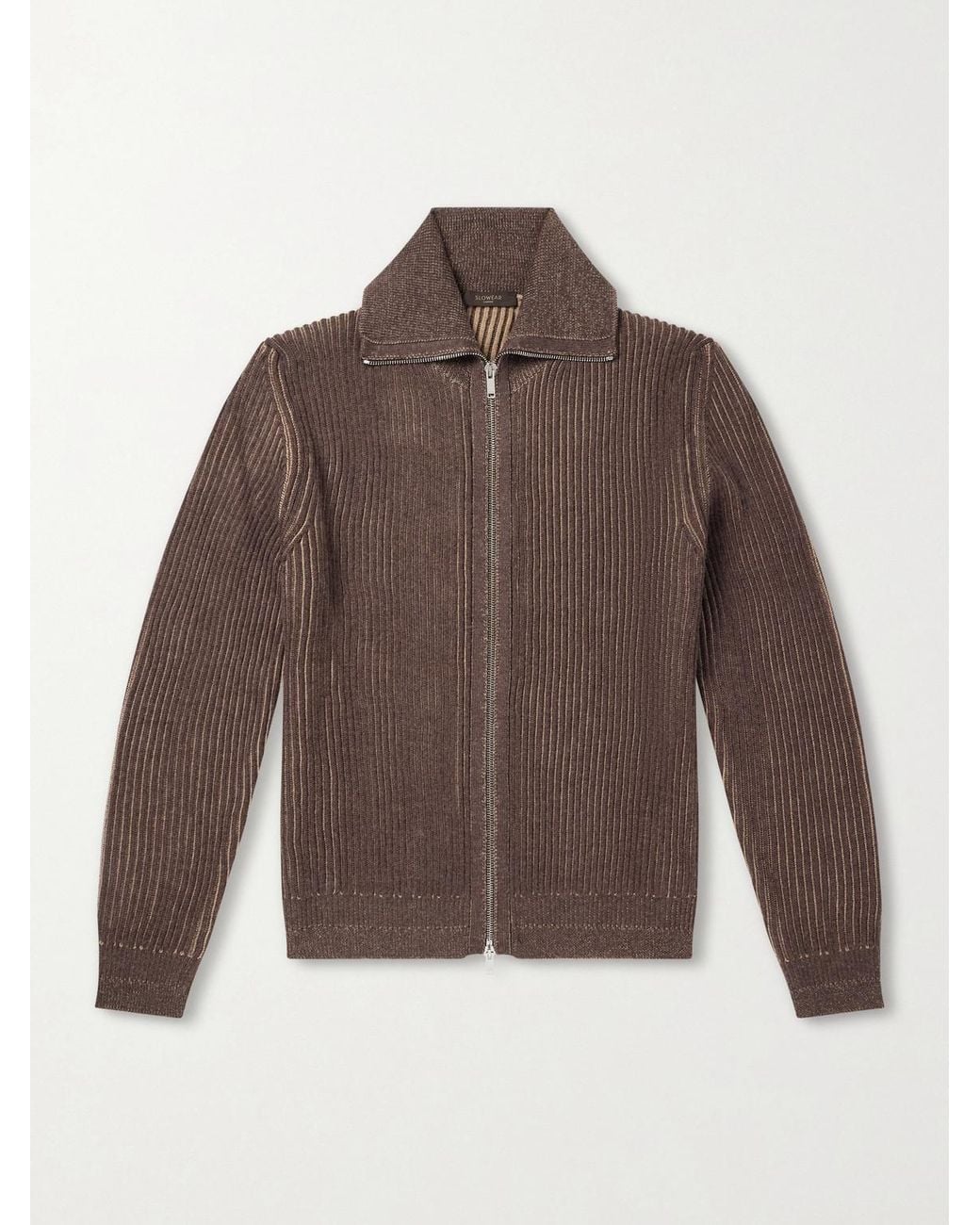 Slowear Brown Turtleneck Ribbed Virgin Wool Sweater for men