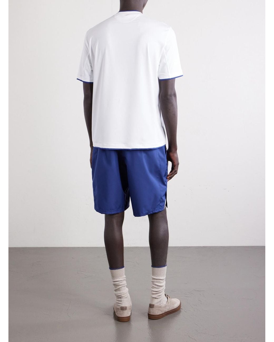 Brunello Cucinelli White Logo-Appliquéd Tech-Jersey Tennis Shirt for men