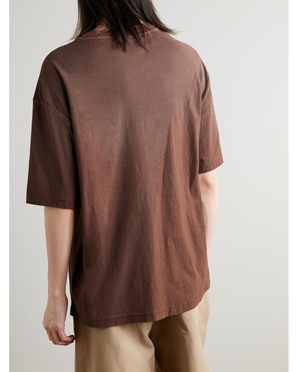 Acne Brown Exford U Oversized Logo-Print Distressed Cotton-Jersey T-Shirt for men