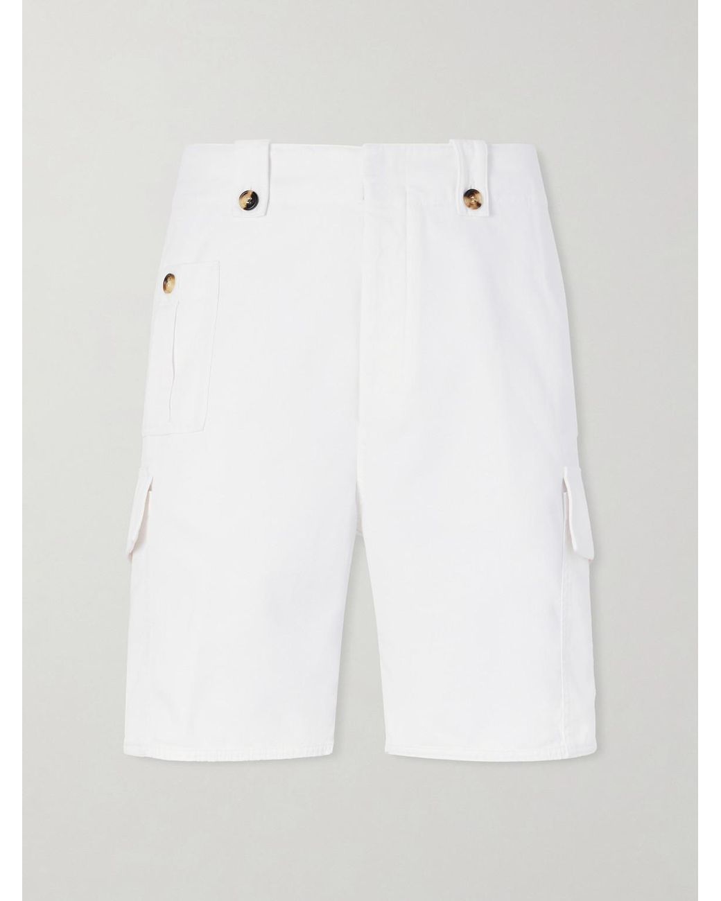 Brunello Cucinelli White Straight-Leg Cotton-Twill Cargo Shorts for men