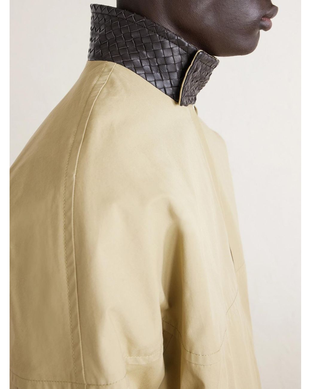 Bottega Veneta Natural Intrecciato Leather-trimmed Cotton-gabardine Jacket for men