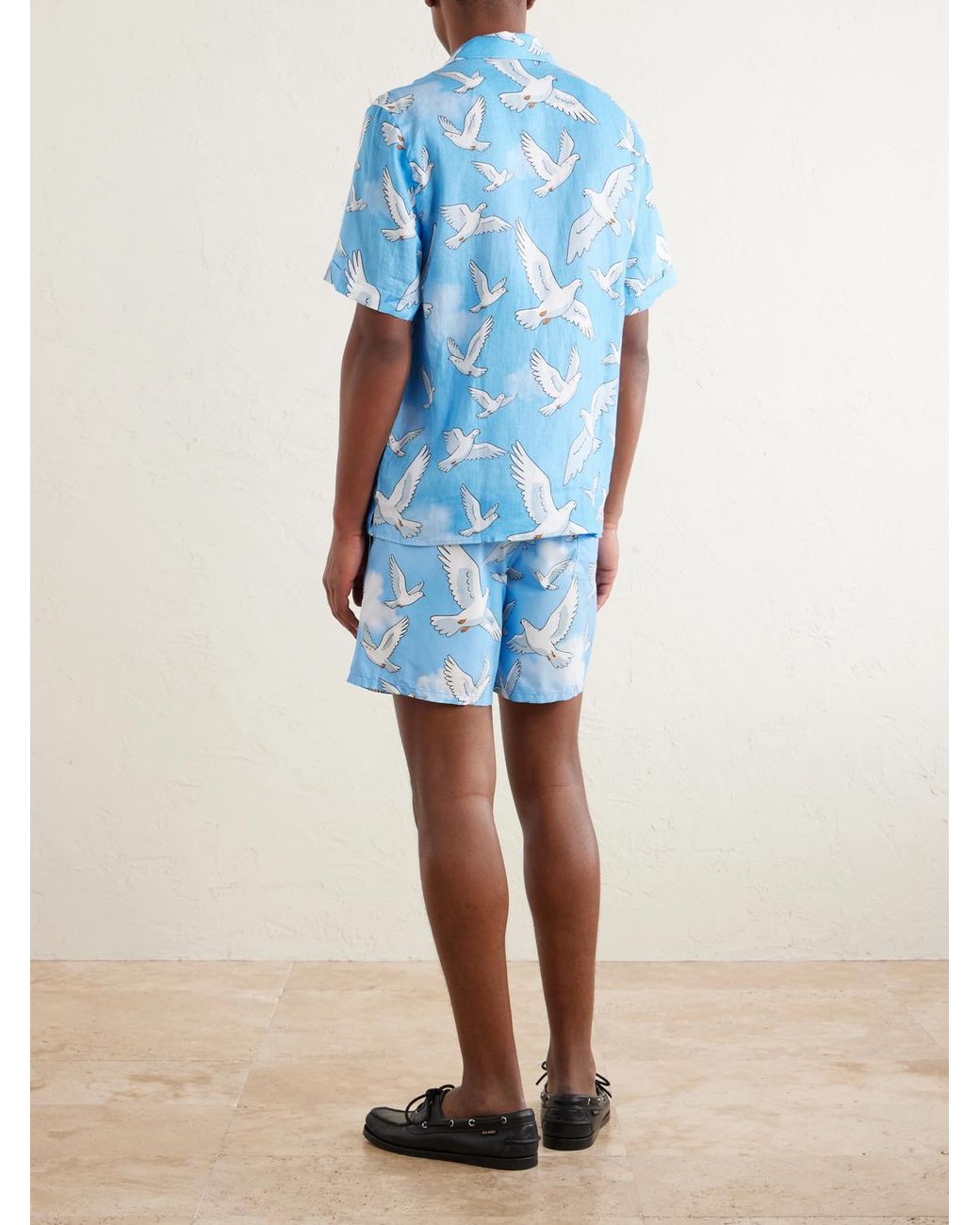 Vilebrequin Blue 3.Paradis Chelly Printed Camp-Collar Linen Shirt for men