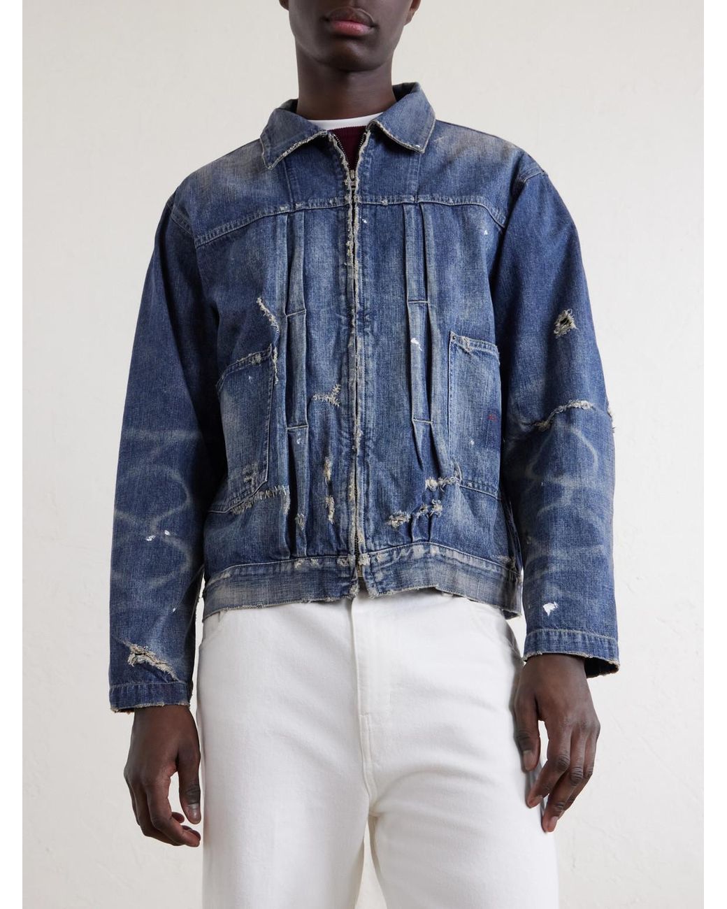 Neighborhood Blue Distressed Denim Jacket for men