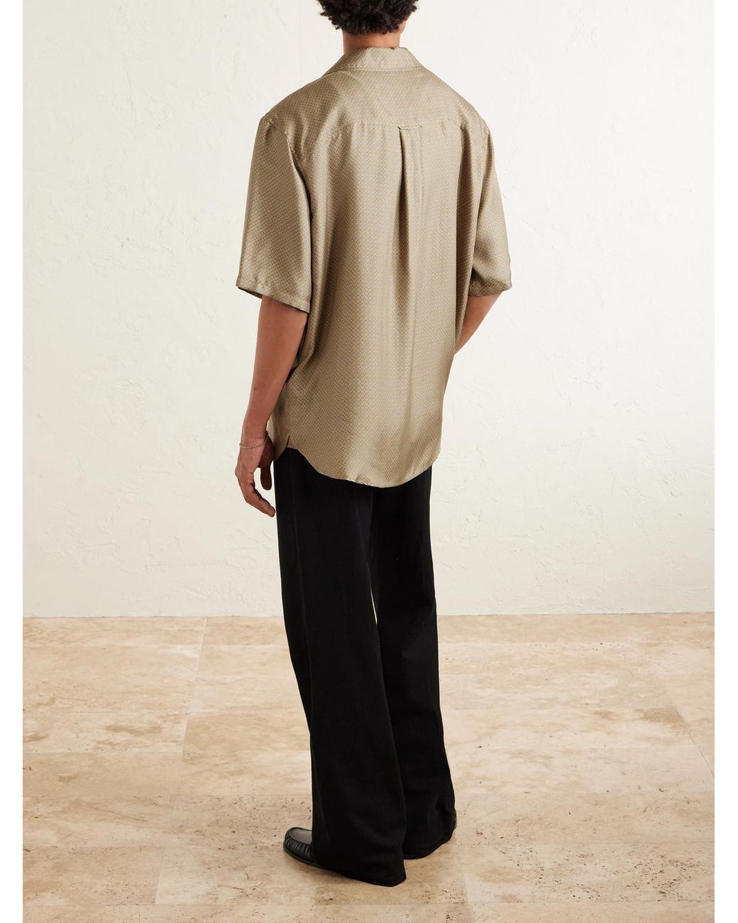 Saint Laurent Natural Camp-Collar Printed Silk-Voile Shirt for men