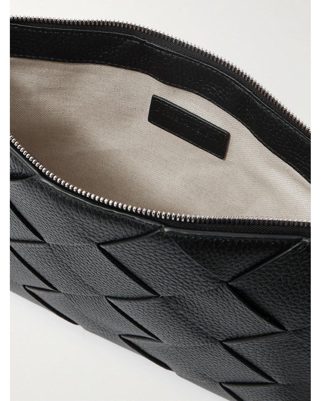 Bottega Veneta Black Diago Intrecciato Full-Grain Leather Pouch for men