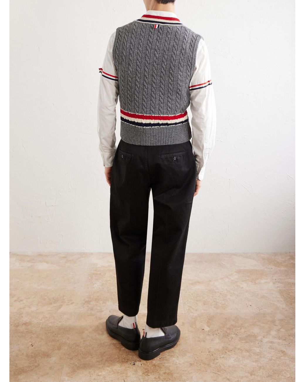Thom Browne Gray Cable-Knit Wool Vest for men