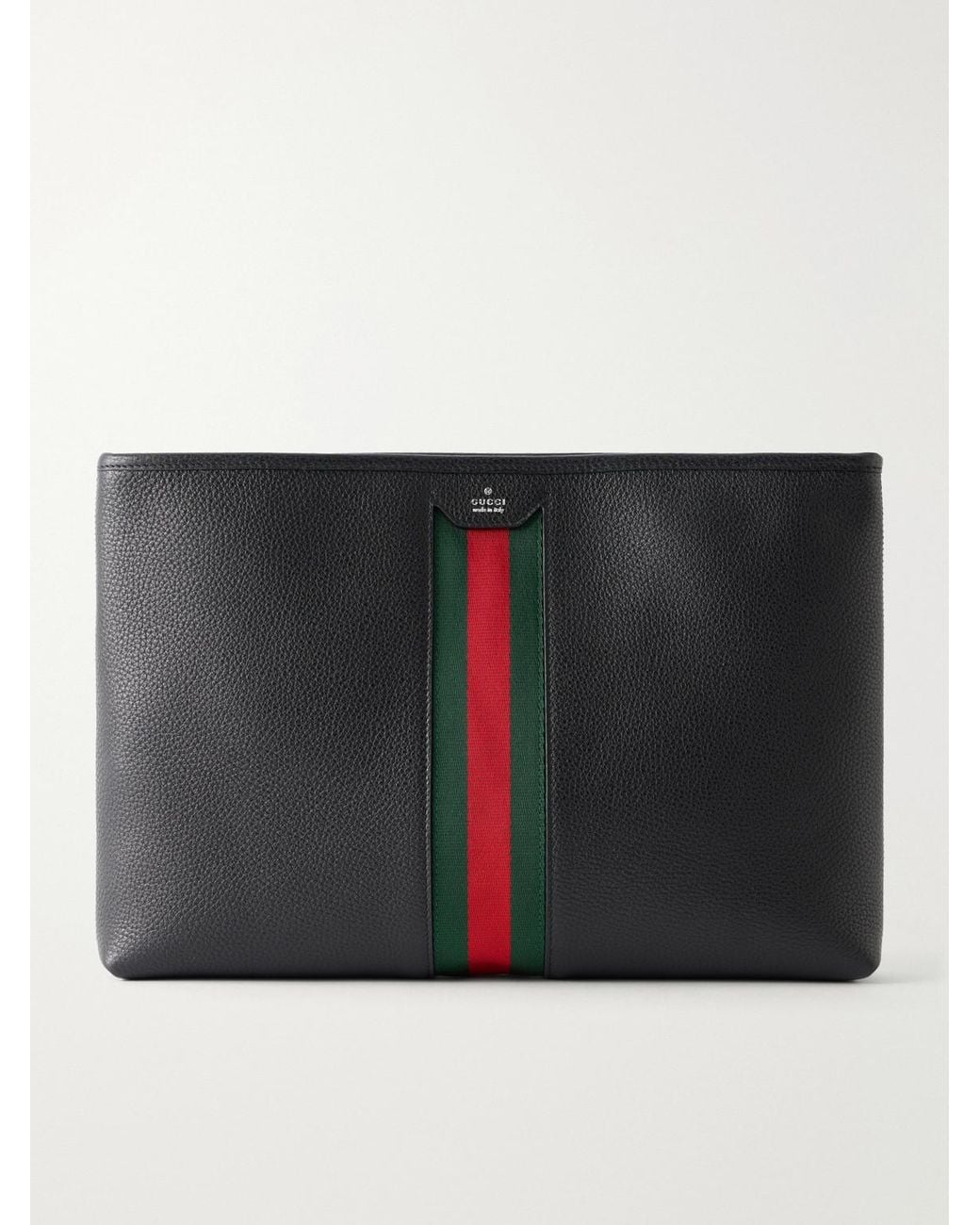 Gucci Black Alba Web-Trimmed Full-Grained Leather Pouch for men
