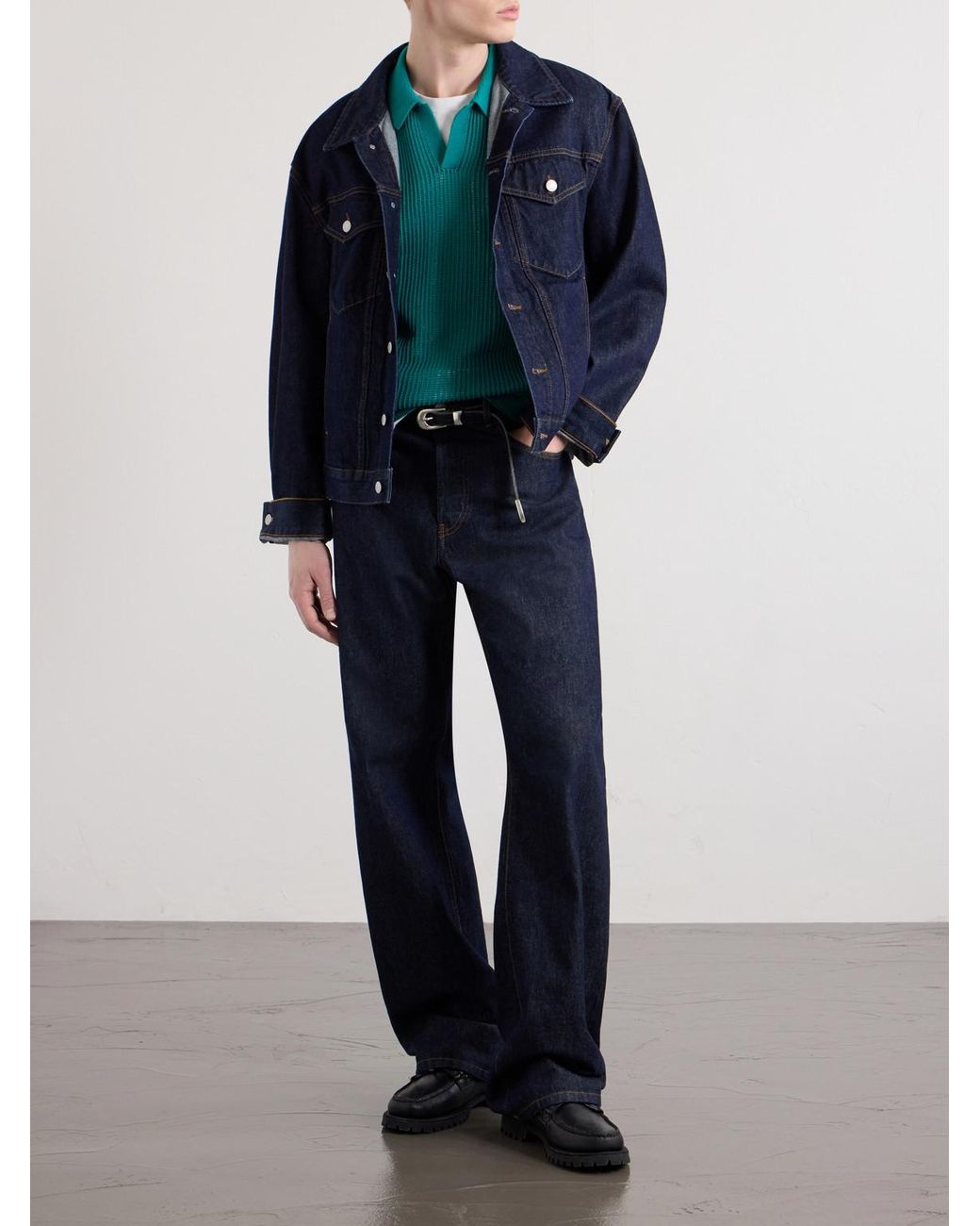 Aimé Leon Dore Blue Open-Collar Open-Knit Cotton Polo Shirt for men