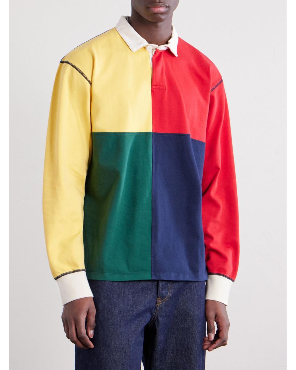 Drake's Red Colour-Block Cotton-Jersey Rugby Shirt for men