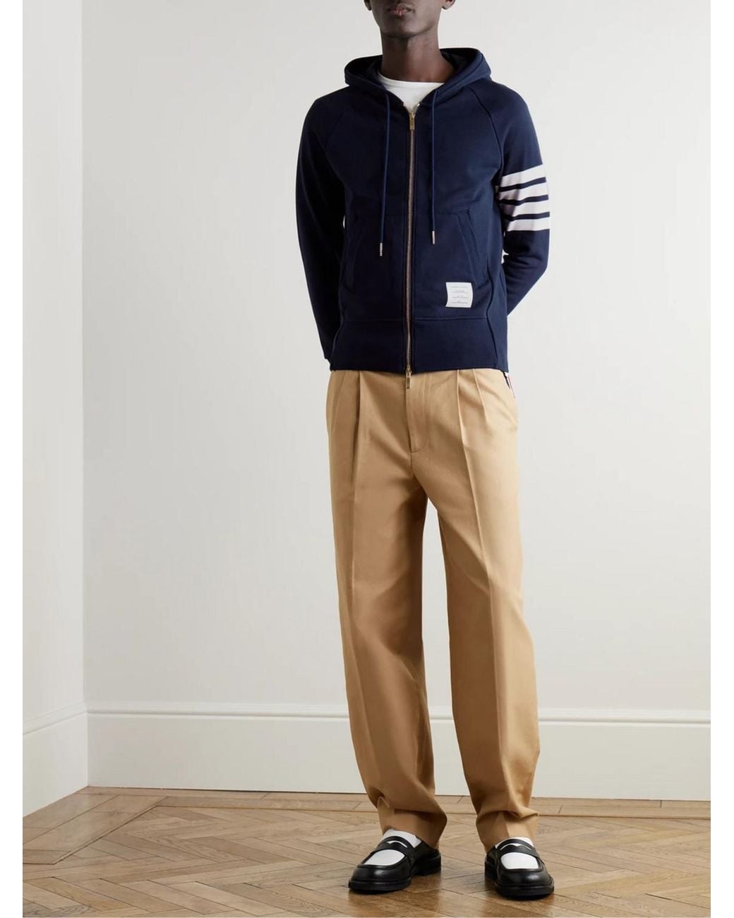 Thom Browne Blue Slim-Fit Striped Loopback Cotton-Jersey Zip-Up Hoodie for men