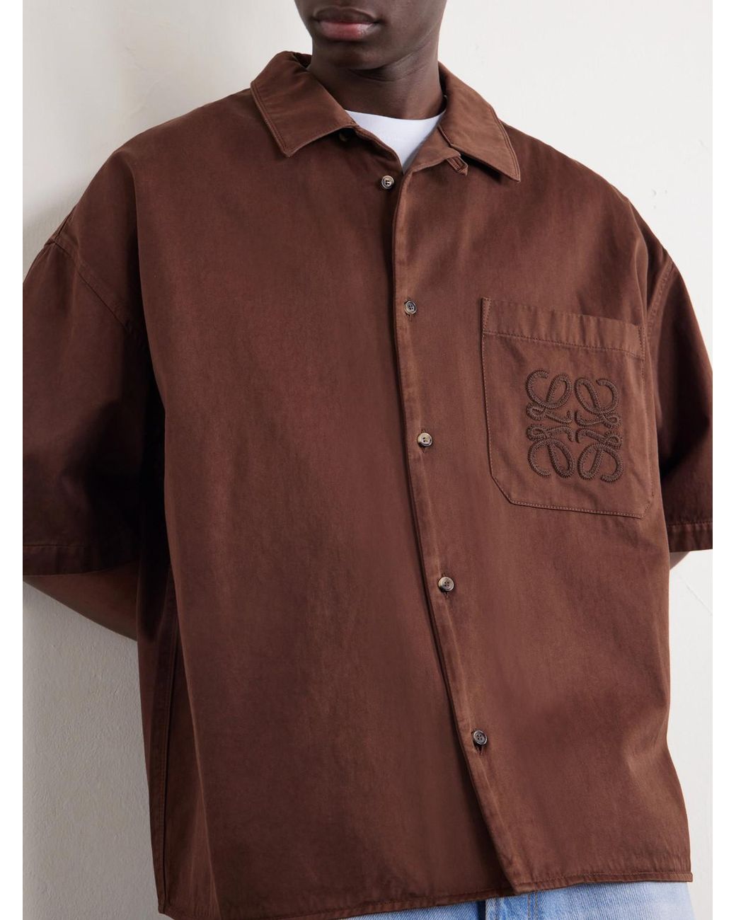 Loewe Brown Paula's Ibiza Logo-Embroidered Cotton Shirt for men