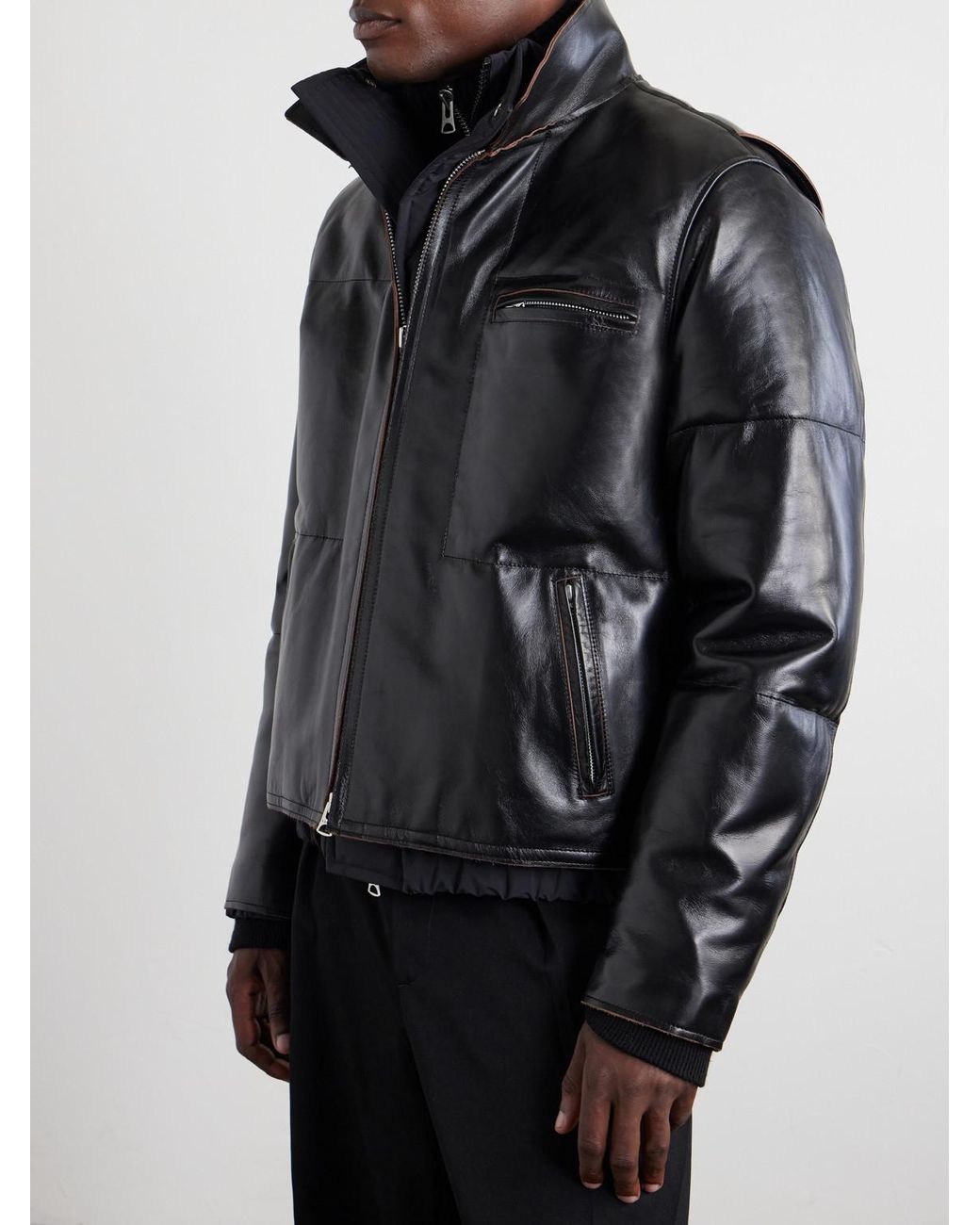 Sacai Black Leather Down Jacket for men