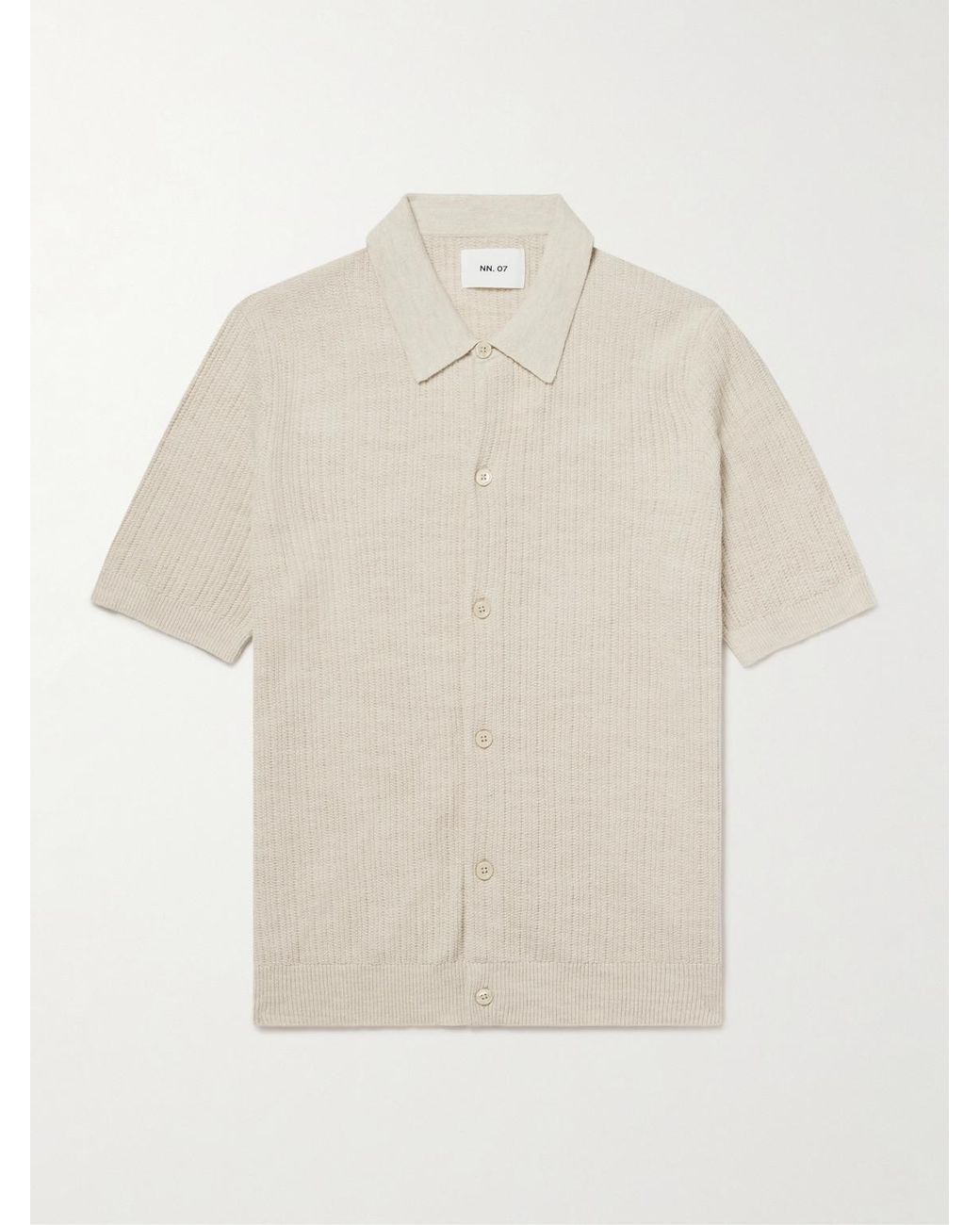 NN07 White Nolan 6695 Textured-Knit Organic Cotton Shirt for men