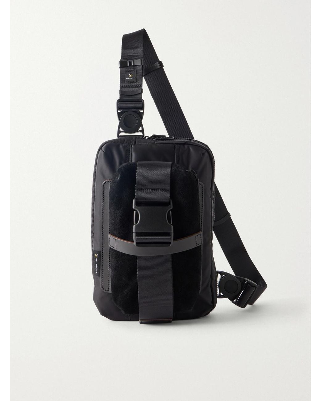 Master Piece Black Sling Suede And Leather-Trimmed Nylon-Twill Messenger Bag for men