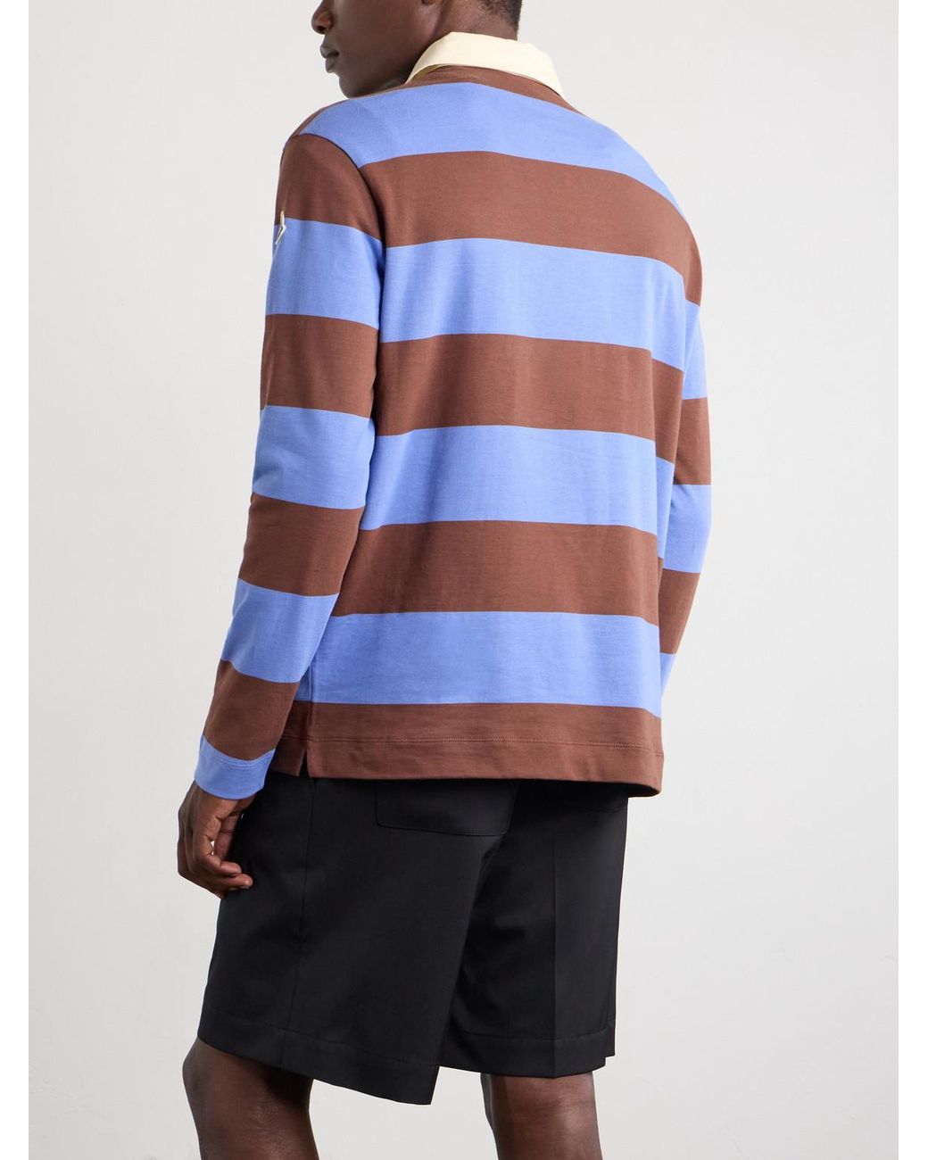 Moncler Blue Logo-Appliquéd Striped Cotton-Jersey Polo Shirt for men