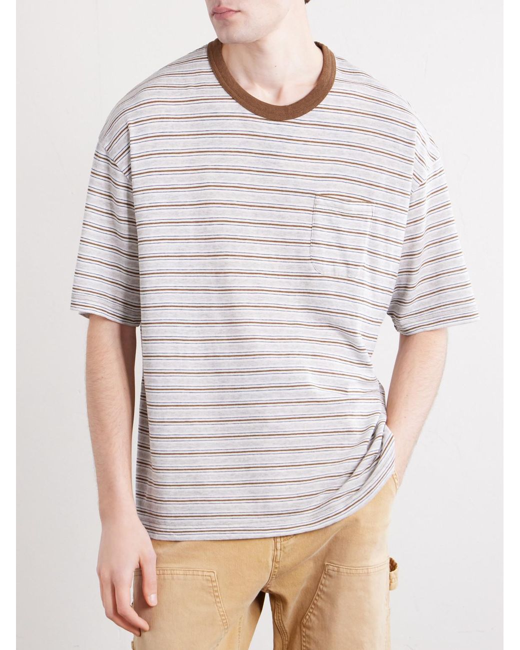 Visvim Natural Striped Wool And Cotton-blend T-shirt for men
