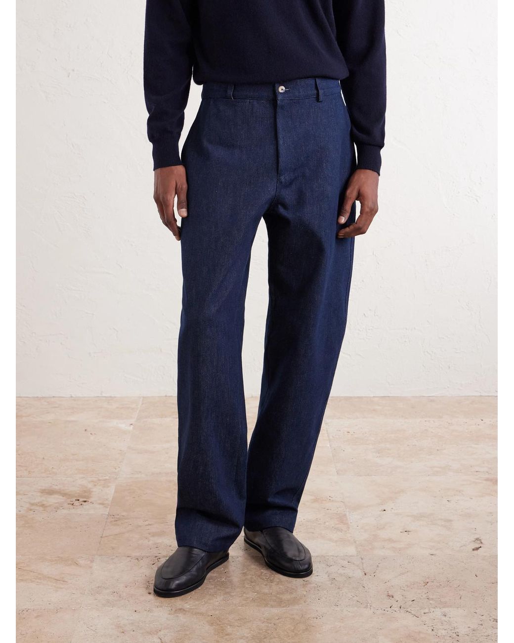De Bonne Facture Blue Balloon Tapered Denim Trousers for men