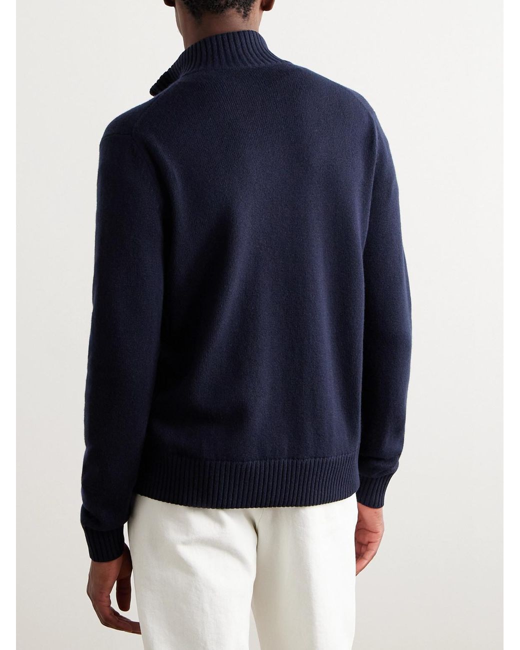 Loro Piana Blue Cashmere Zip-Up Sweater for men