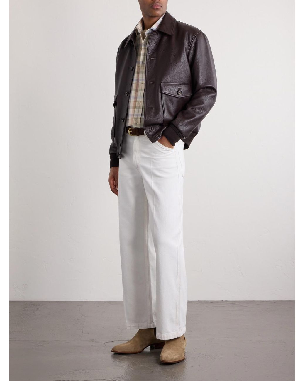 Ralph Lauren White Checked Hemp And Cotton-Blend Twill Shirt for men