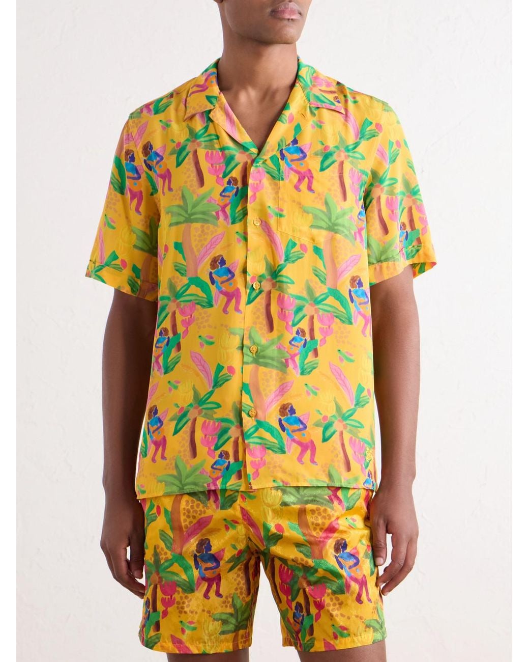 Vilebrequin Yellow Charli Camp-Collar Printed Habotai Shirt for men