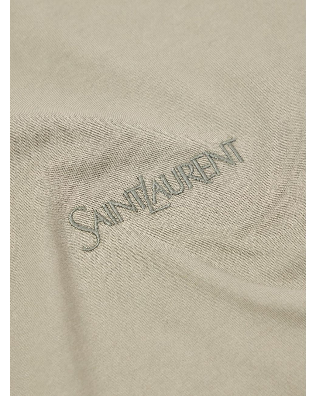 Saint Laurent Natural Logo-embroidered Cotton-jersey T-shirt for men