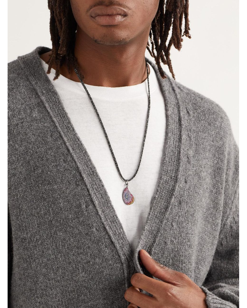 Carolina Bucci Superstellar Blackened Gold, Multi-stone And Lurex Pendant Necklace for men