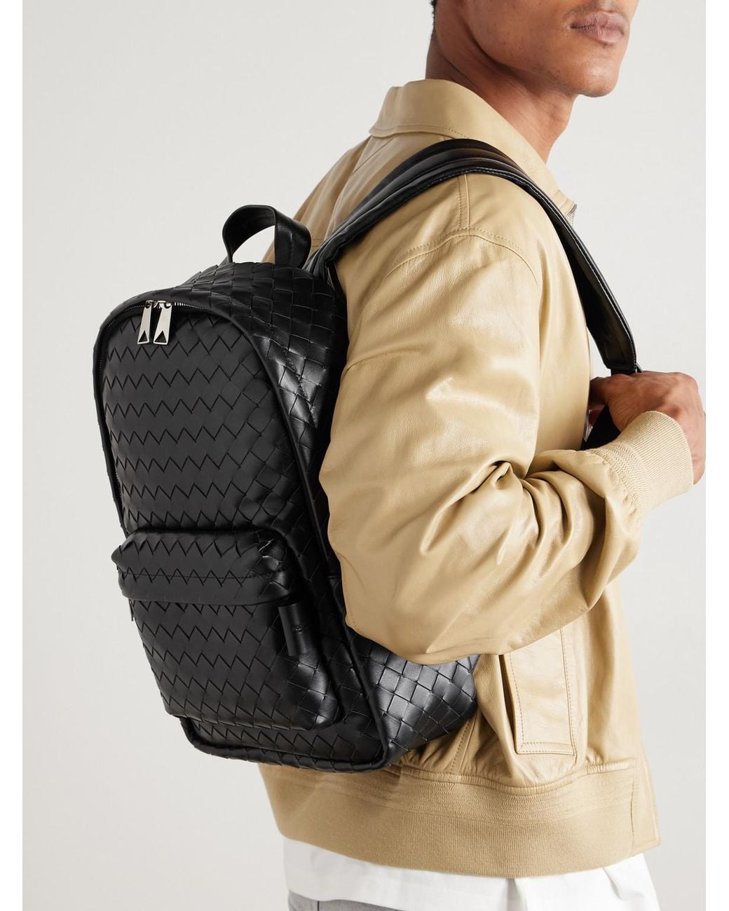 Bottega Veneta Black Intrecciato Leather Backpack for men