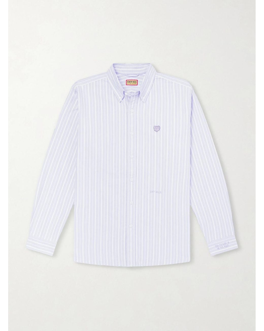Human Made White Button-Down Collar Logo-Appliquéd Striped Cotton Shirt for men