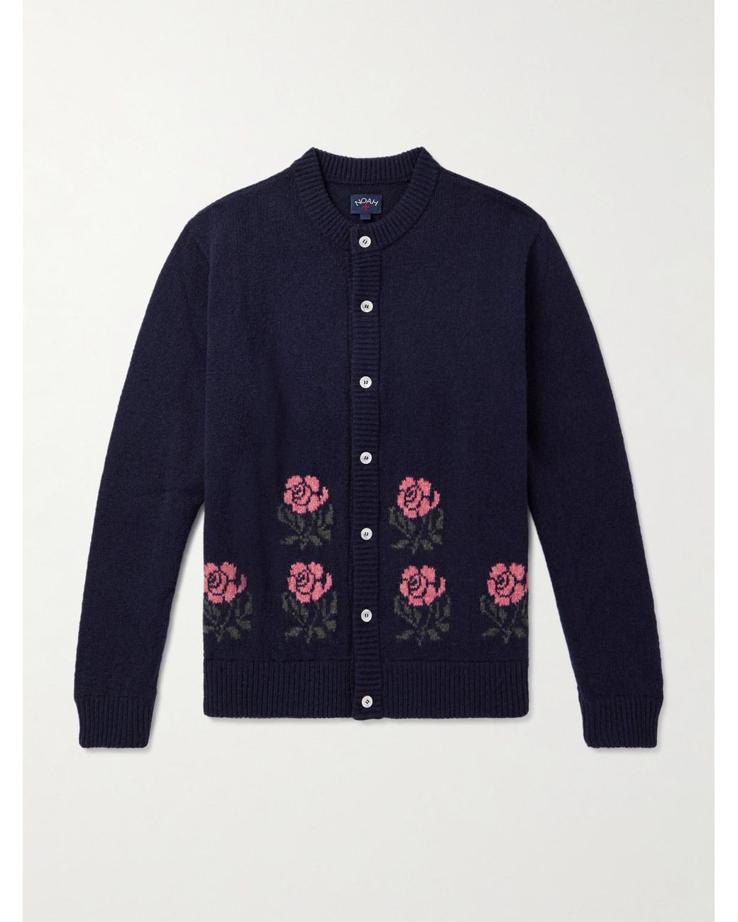 Noah Floral-Jacquard Shetland Wool Cardigan in Blue for Men
