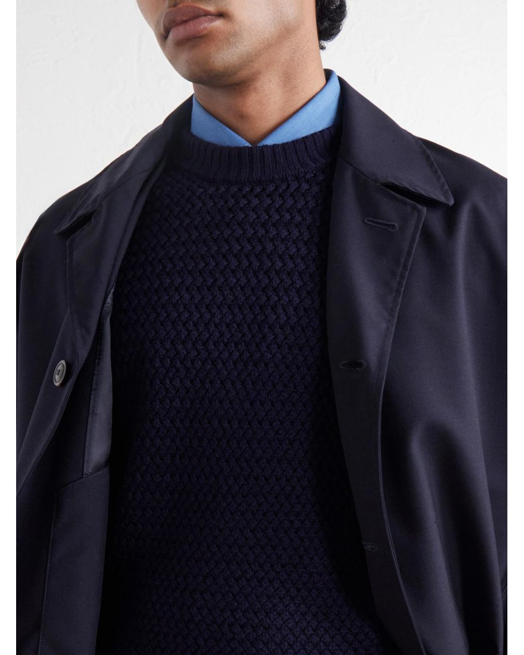 Sunspel Blue Merino Wool-Basketweave Sweater for men