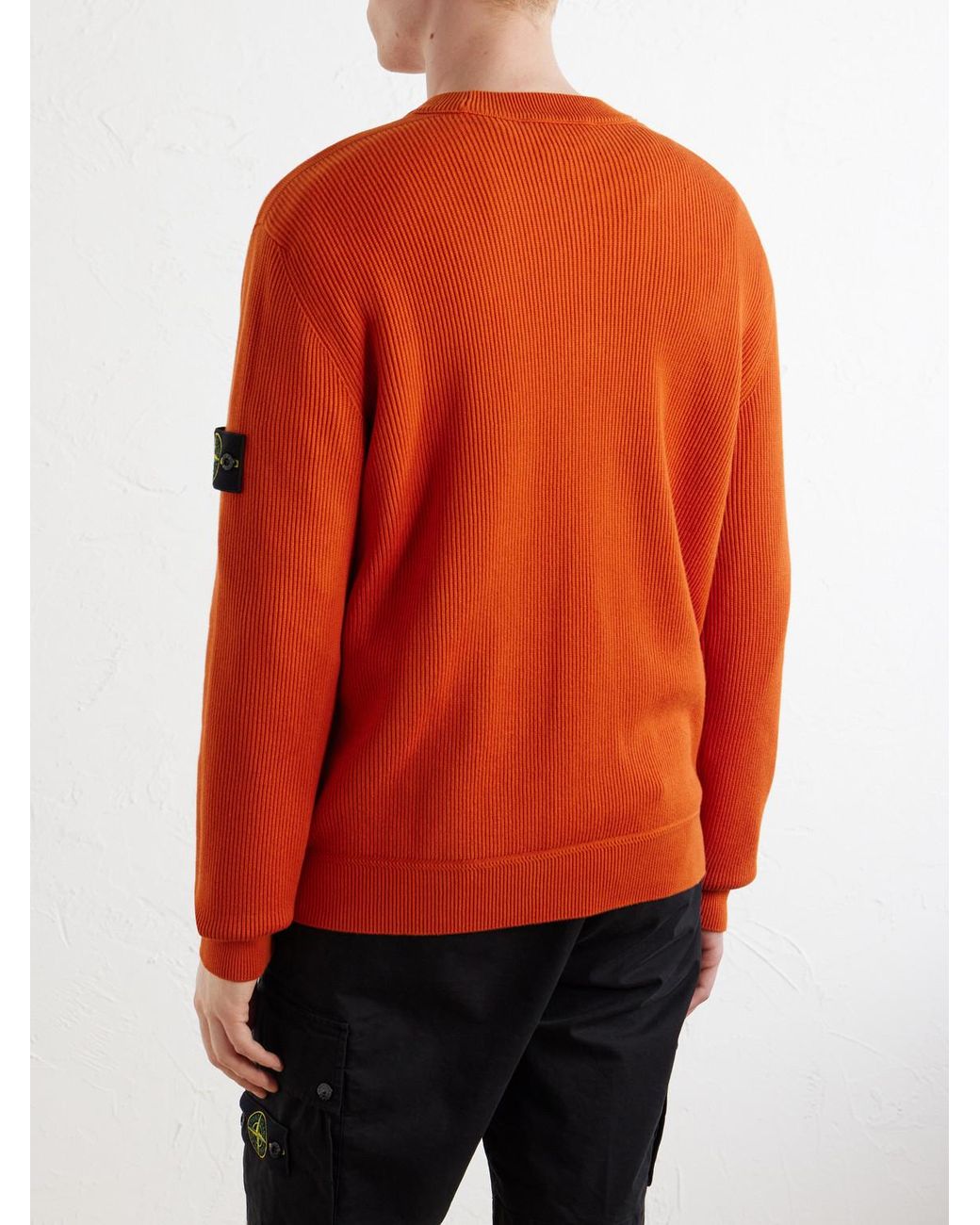 Stone Island Orange Ribbed Organic Cotton Sweater for men