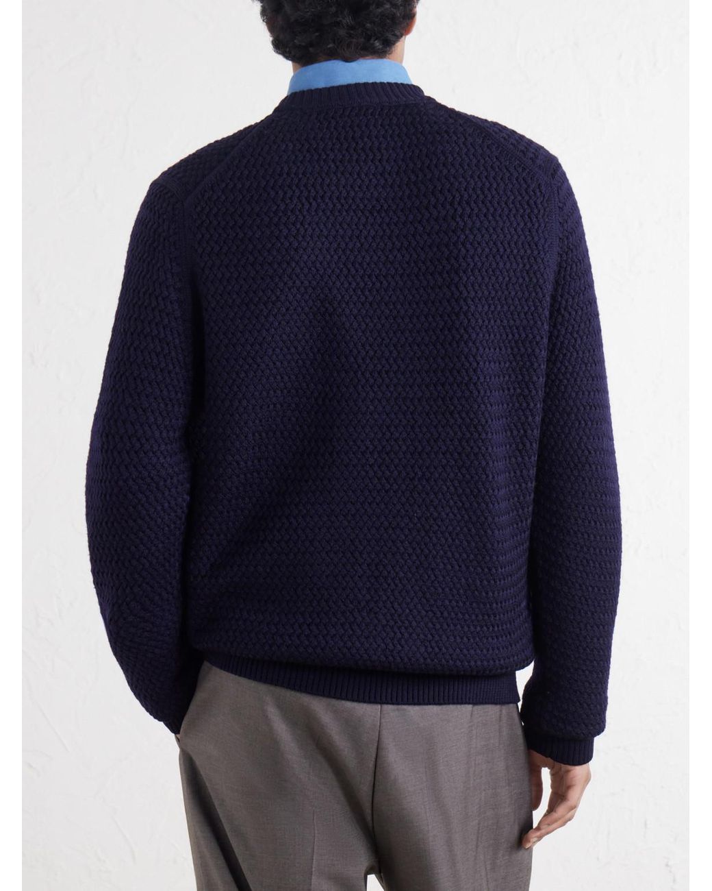 Sunspel Blue Merino Wool-Basketweave Sweater for men