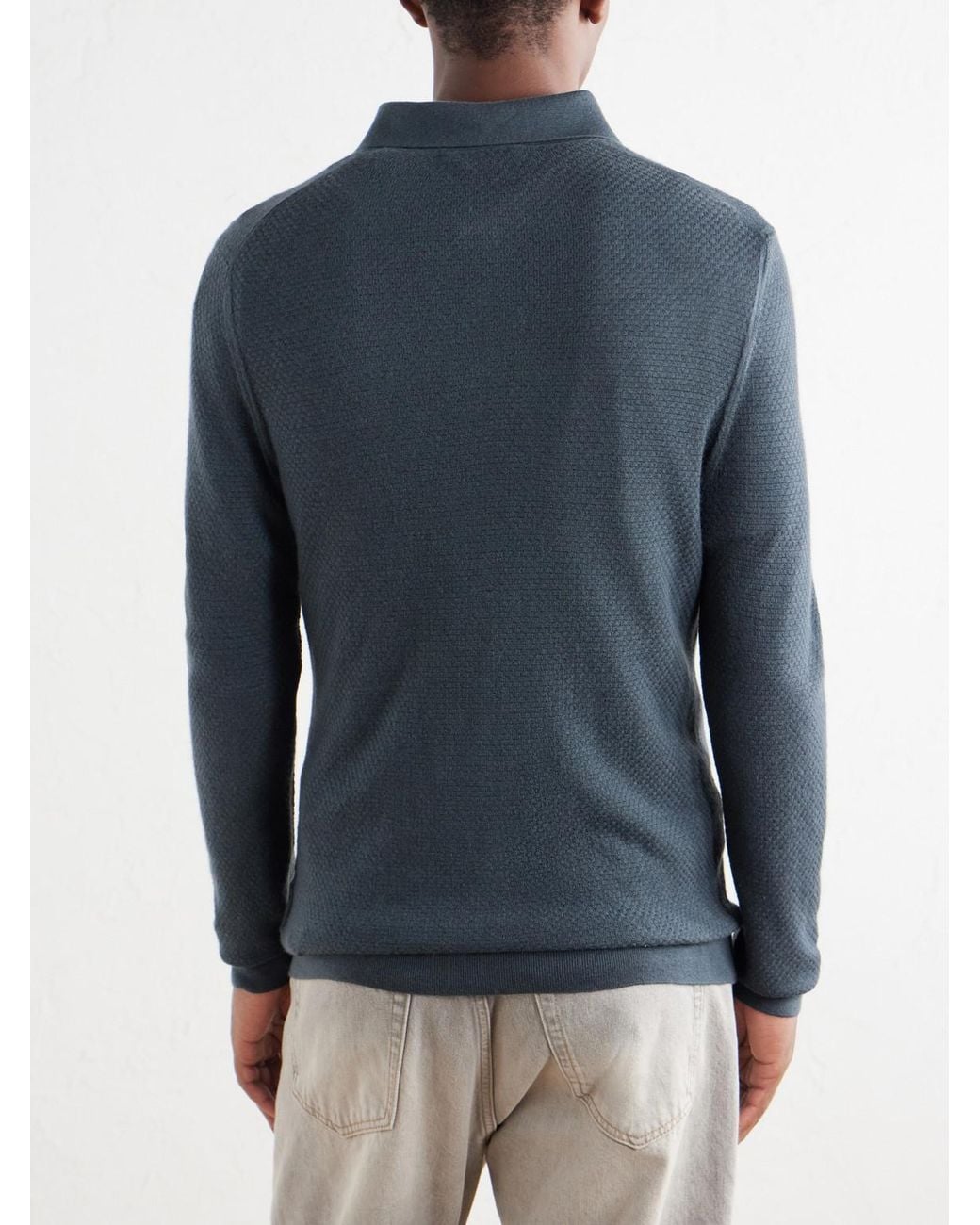 Mr P. Blue Cashmere And Silk-Blend Polo Sweater for men