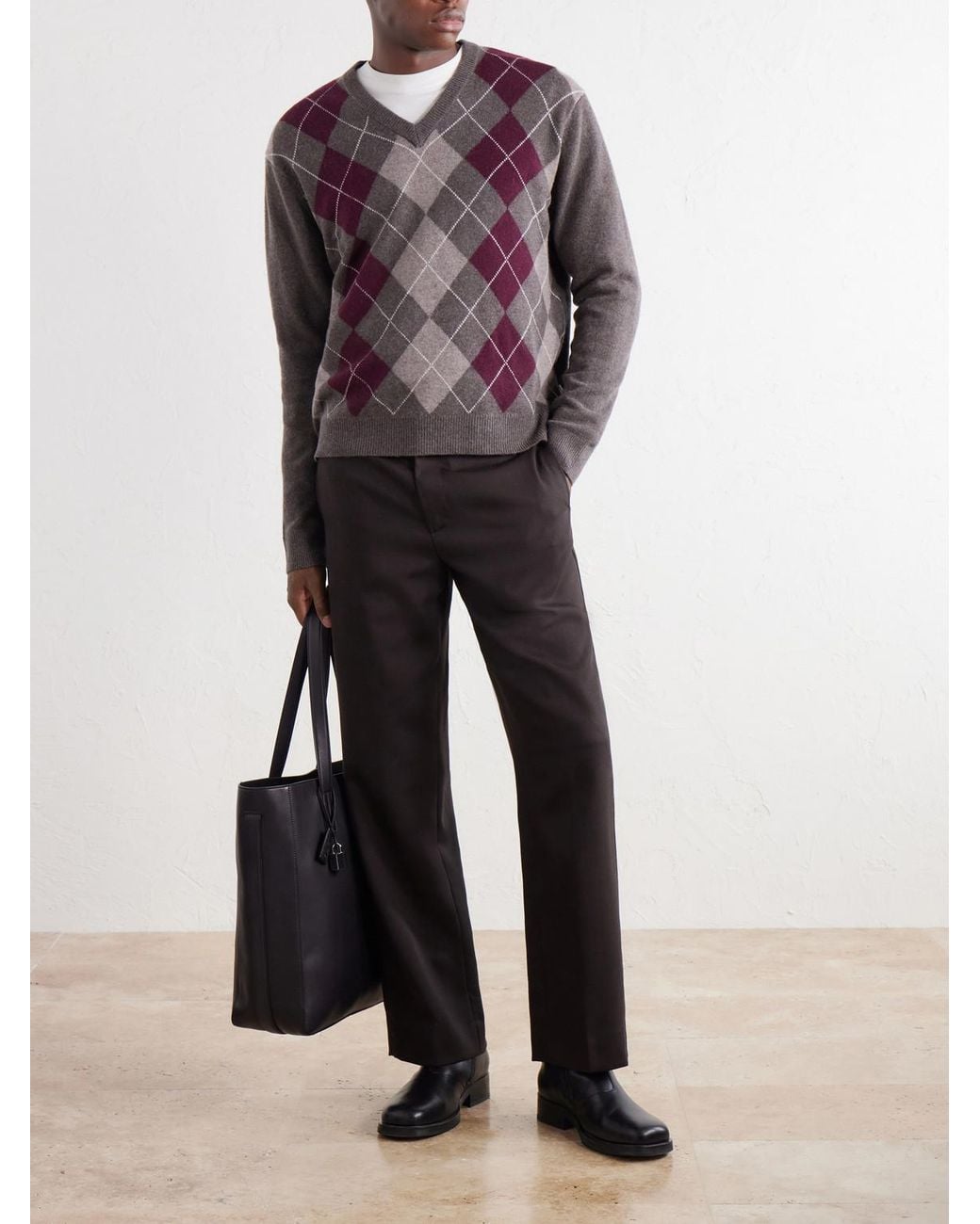 NN07 Purple Otto 60070 Argyle Wool Sweater for men