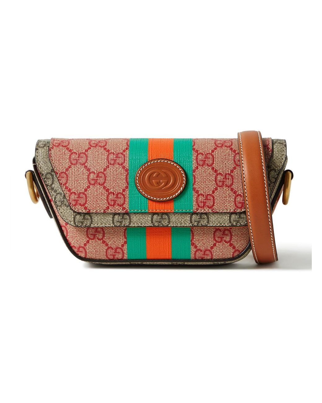 GUCCI Ophidia Leather-Trimmed Monogrammed Coated-Canvas Messenger