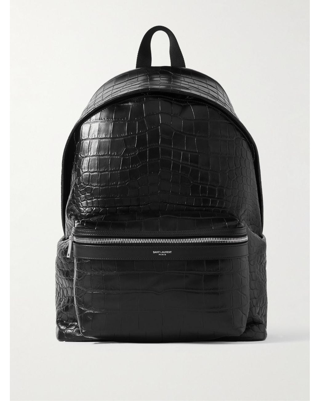 Saint Laurent Black City Croc-Effect Glossed-Leather Backpack for men
