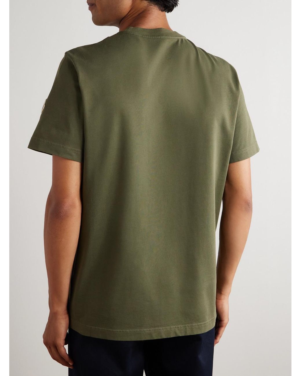 Moncler Green Logo-flocked Appliquéd Cotton-jersey T-shirt for men