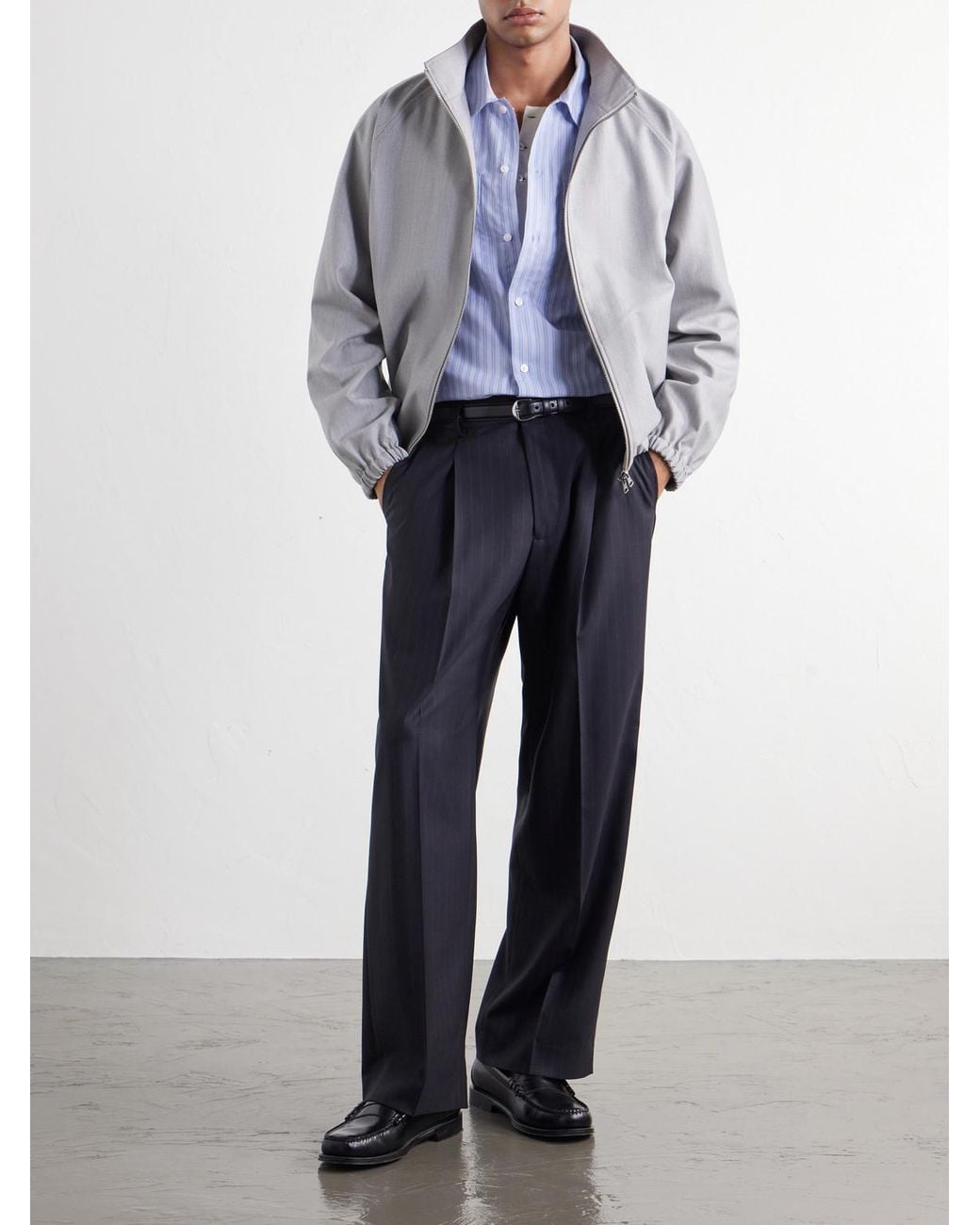 NN07 Blue Kay 10037 Wide-Leg Pleated Pinstriped Woven Trousers for men