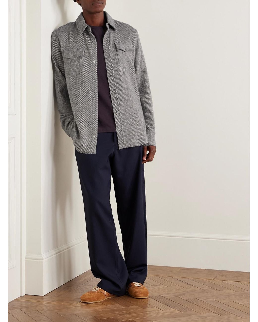 God's True Cashmere Gray Striped Cashmere Shirt for men