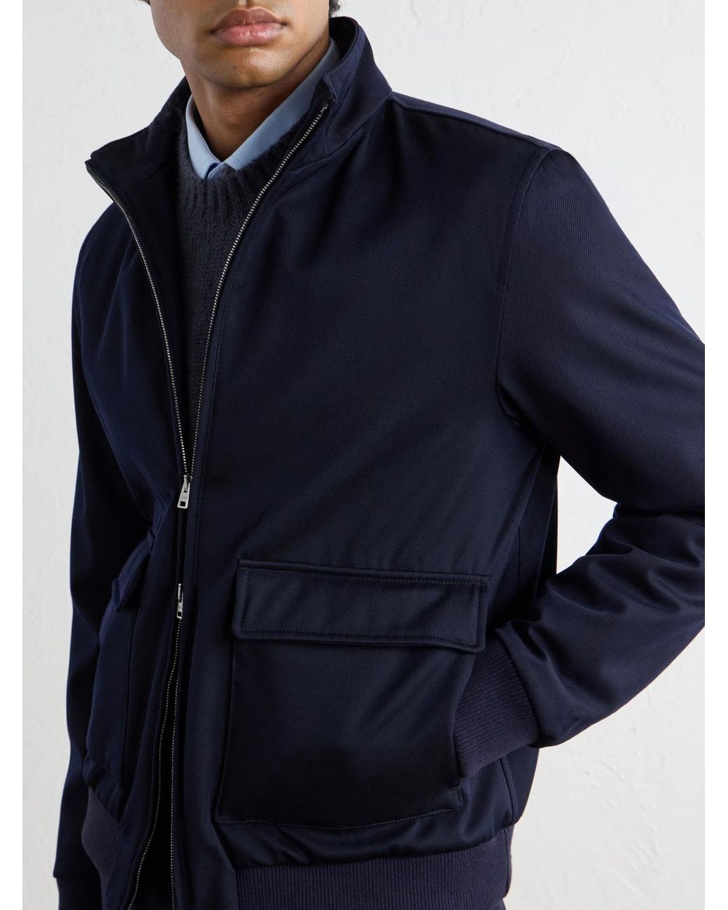 Herno Blue Virgin Wool-Twill Bomber Jacket for men