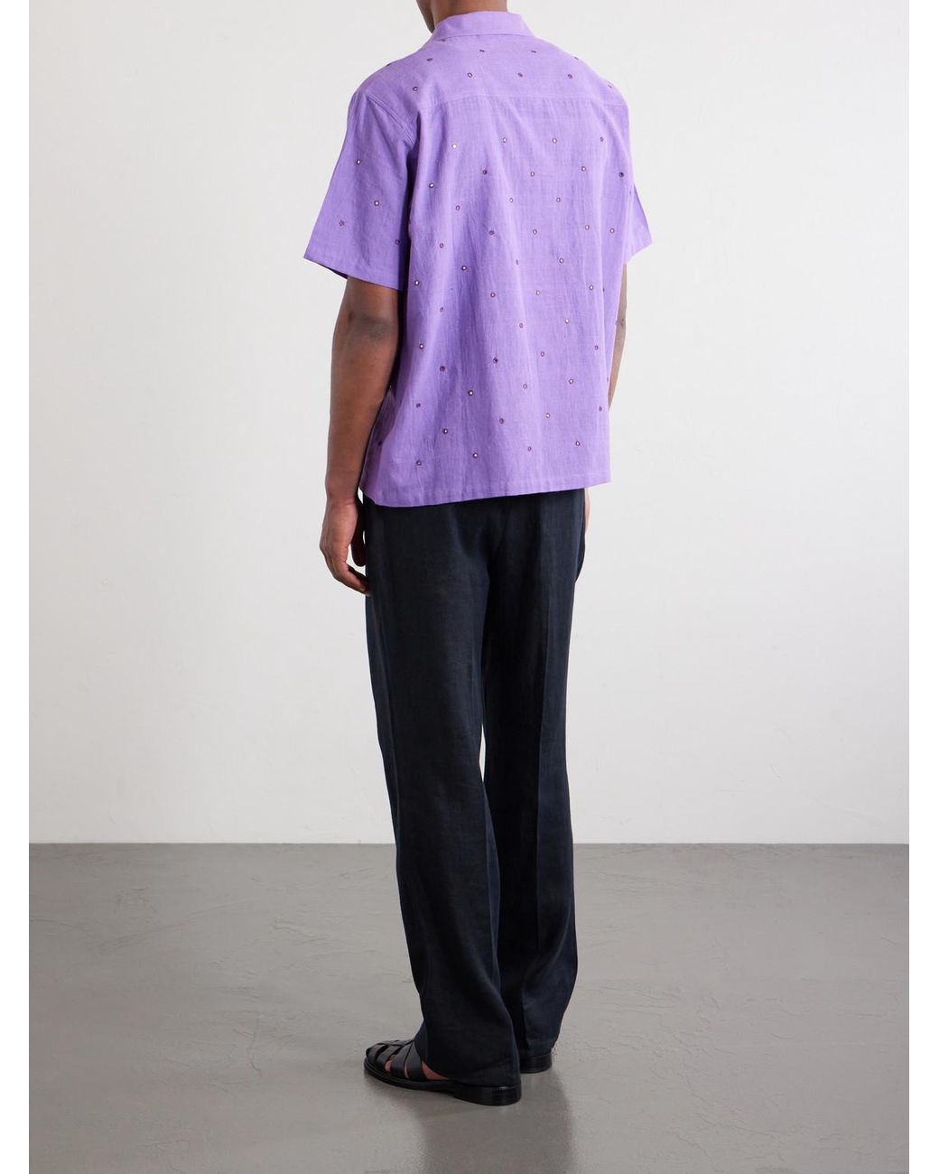 Kartik Research Purple Camp-collar Embellished Cotton Shirt for men