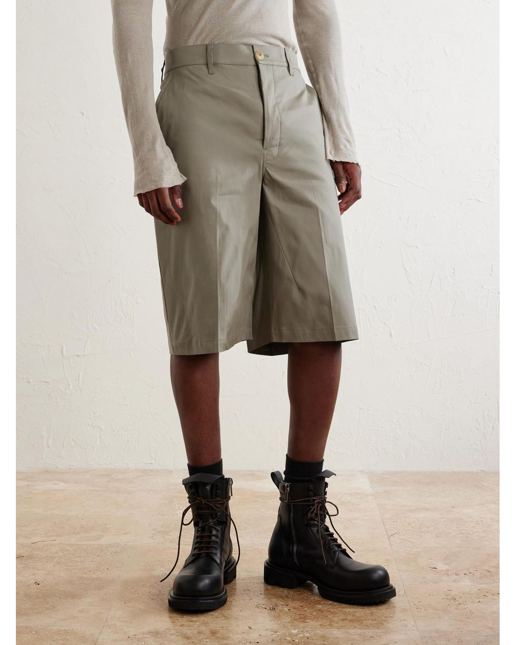 Rick Owens Gray Straight-Leg Cotton-Blend Canvas Shorts for men