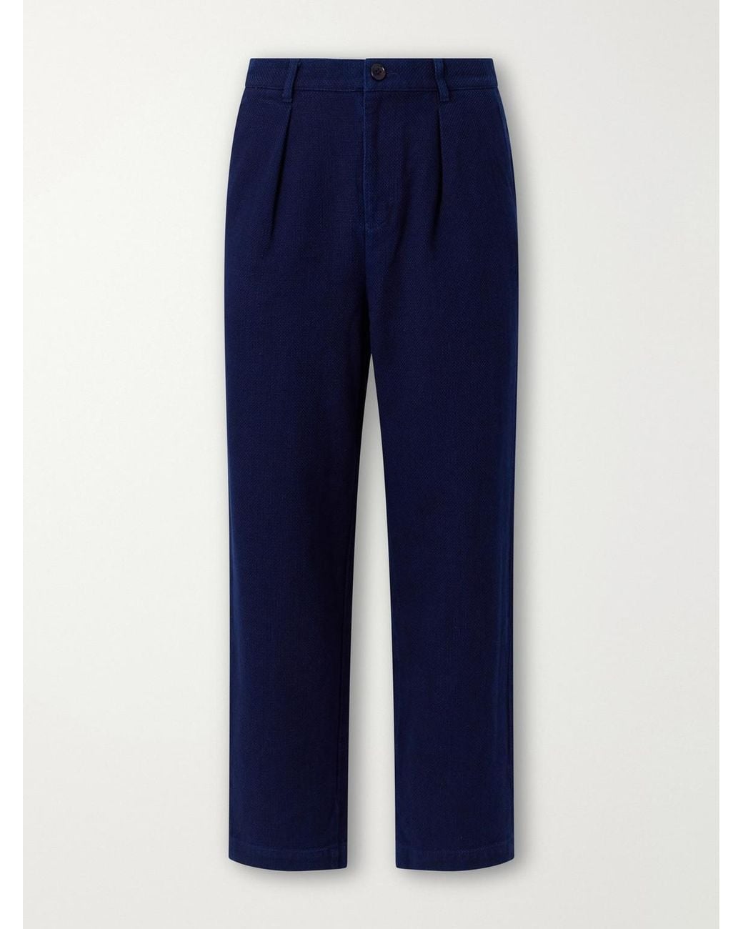 Blue Blue Japan Blue Wide-Leg Pleated Cotton-Sashiko Trousers for men