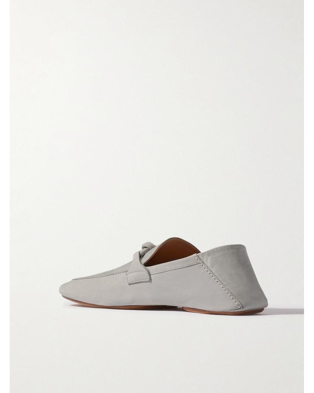 Bottega Veneta White Knot-detailed Leather-trimmed Textured-nubuck Loafers for men