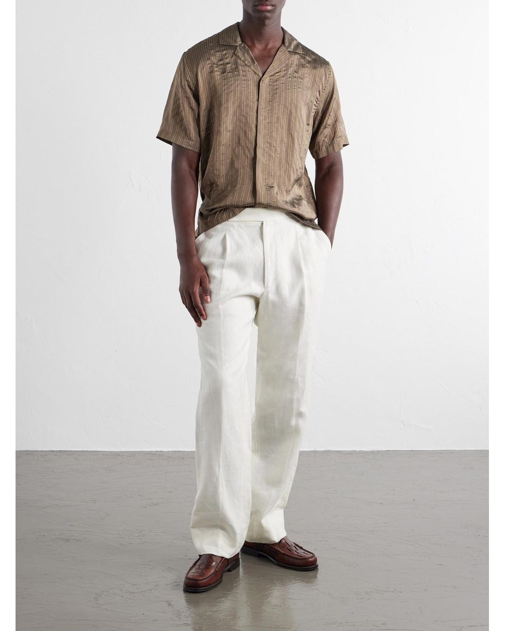 Orlebar Brown Brown Maitan Villa Camp-Collar Striped Woven Shirt for men