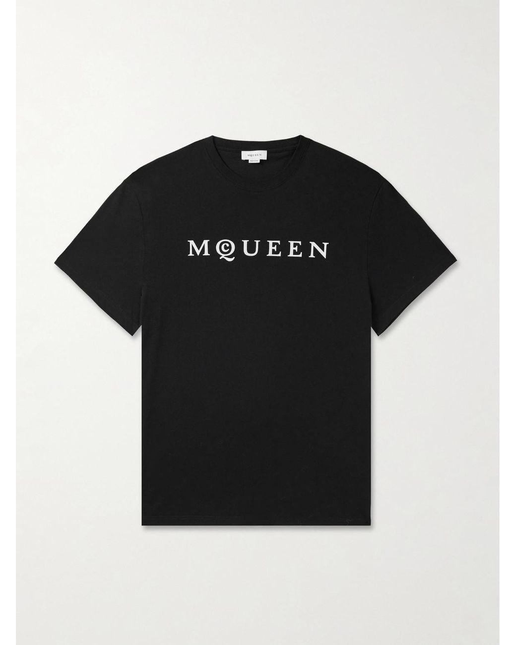 McQueen Black Logo-Flocked Cotton-Jersey T-Shirt for men