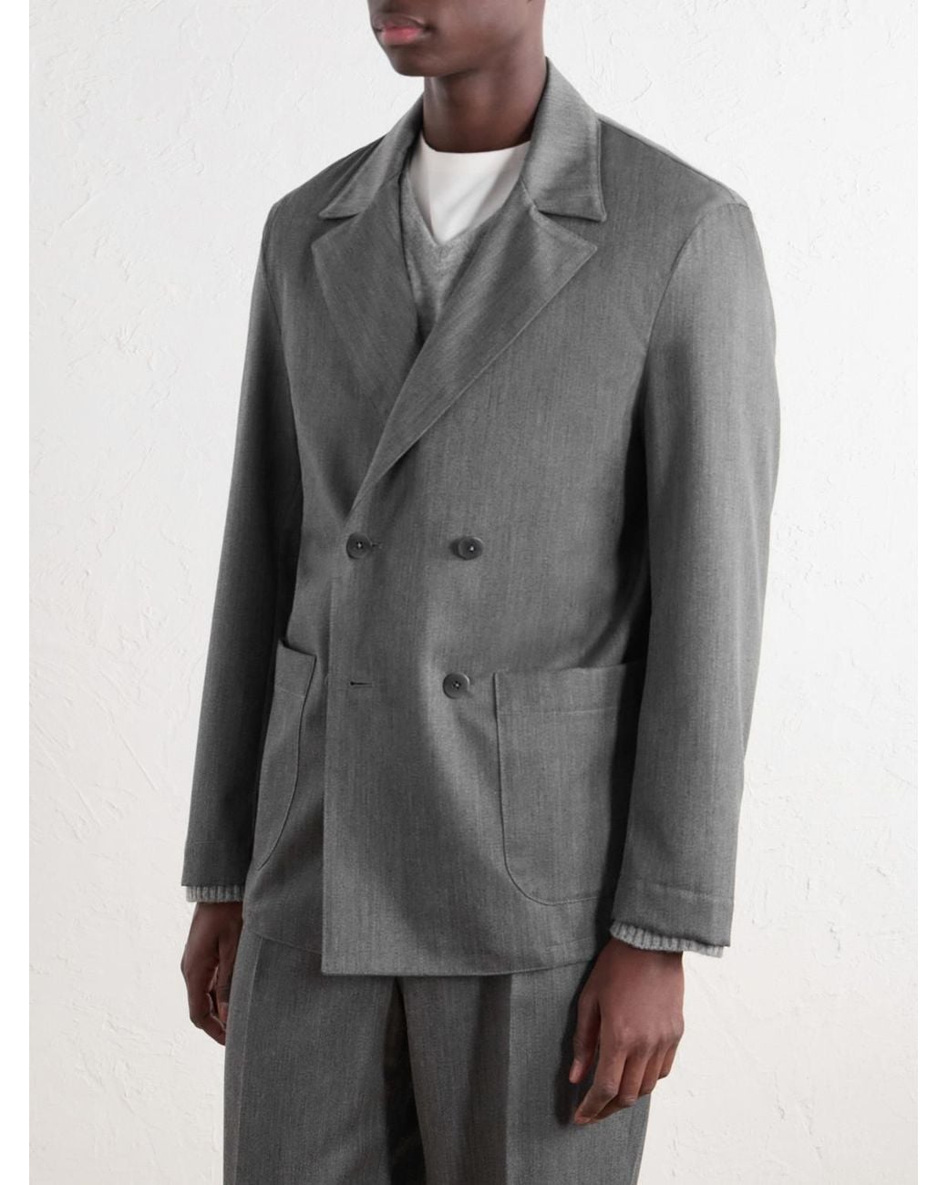 STÒFFA Gray Double-Breasted Wool-Twill Suit Jacket for men