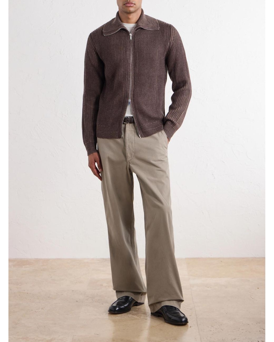 Slowear Brown Turtleneck Ribbed Virgin Wool Sweater for men